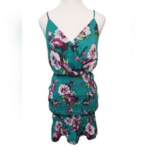 Floral Teal Rouched Dress Size Small